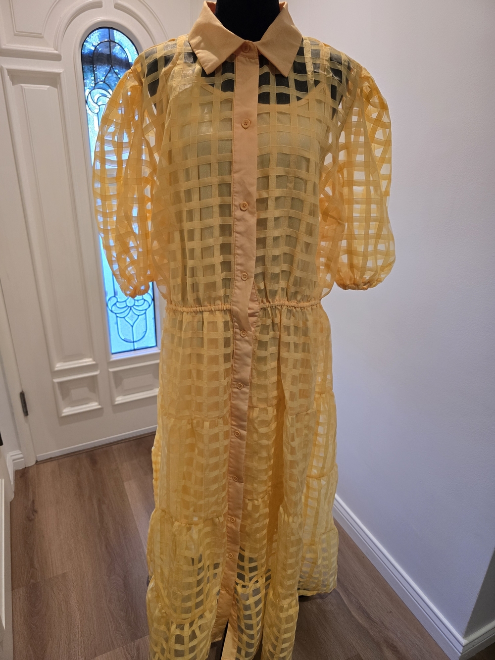 Gridded Organza Tiered Maxi Dress - Picture 2 of 8